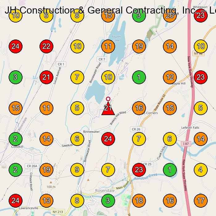 JH Construction & General Contracting, Inc. General Contractor GeoGrid ranking map for Kingston NY